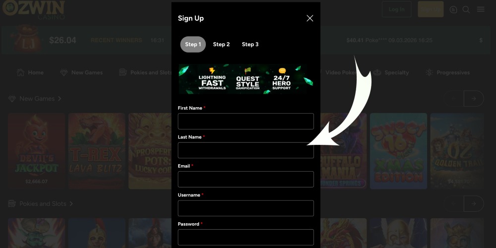 fill out the registration fields